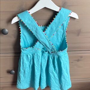 Kids Boden Blue Sleeveless Kids Top with Pom-Pom Trim